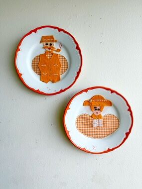 Vintage Orange Gingham Couple Decorative Wall Plates